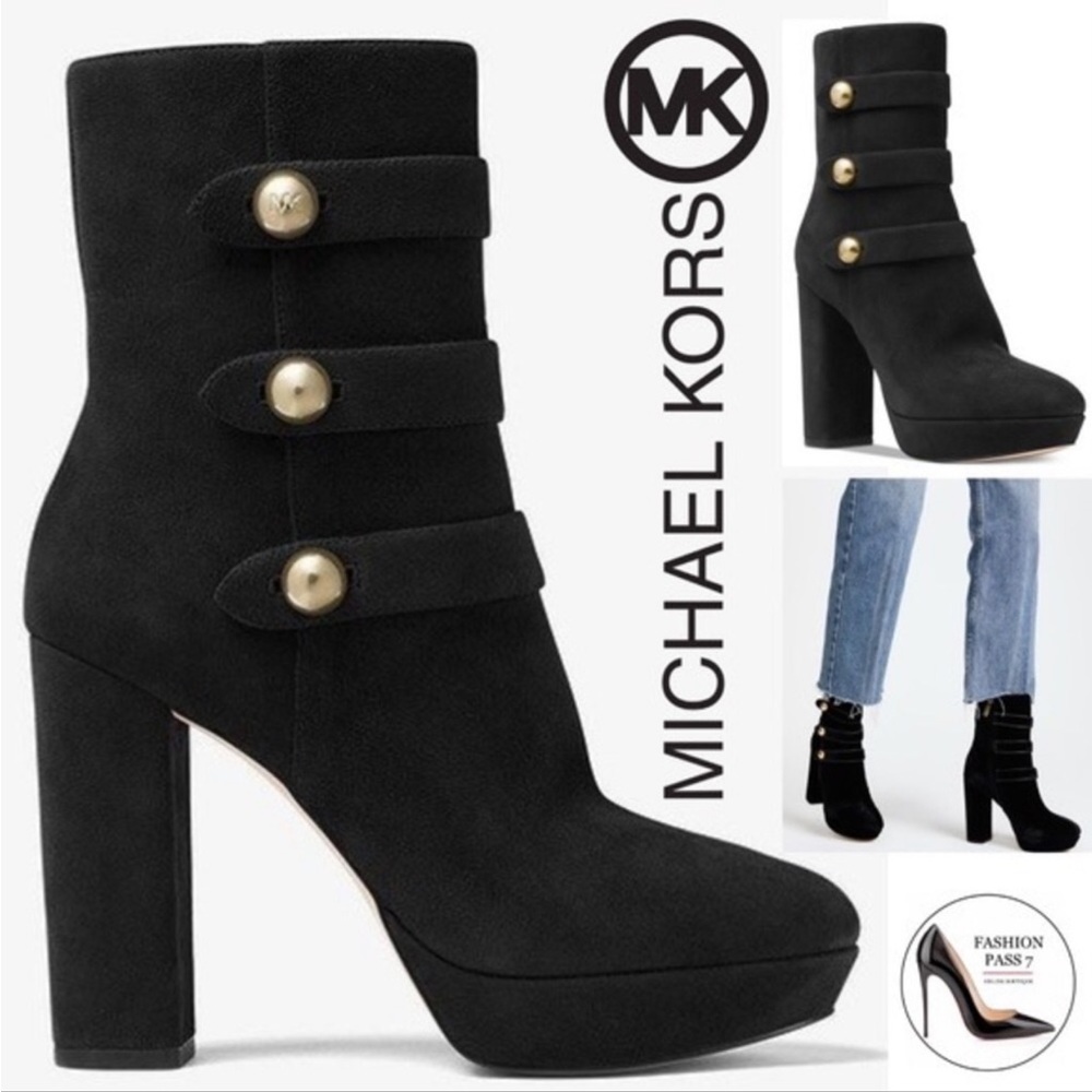 Michael Kors Maisie Suede Platform Booties, Size 7.5